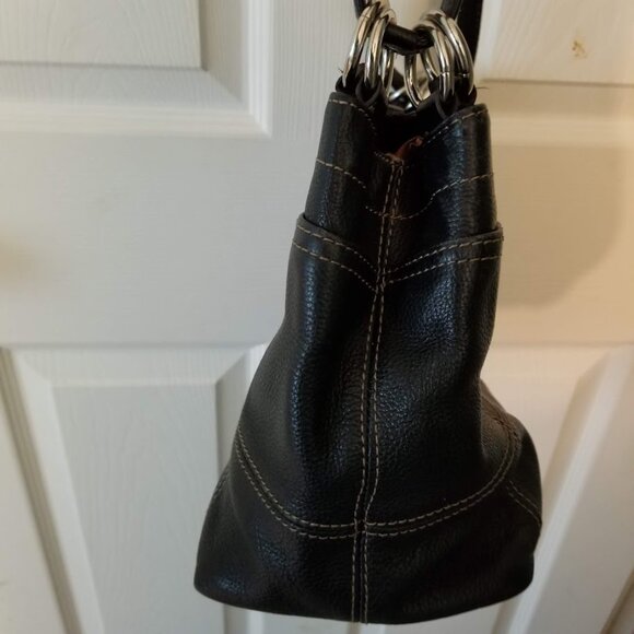 Vtg Tignanello Black Pebbled Leather Convertible Bag Tote Crossbody Bucket - Picture 15 of 15